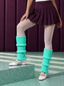 Penghangat Kaki Rajut Bergaris Hijau Mint Wanita, Kaus Kaki Kaki Terbuka Berumbai Tiga Tingkat, Penutup Sepatu Bot Fashion Y2K untuk Pakaian Streetwear, Dansa, dan Festival - MultiWarna - View 9