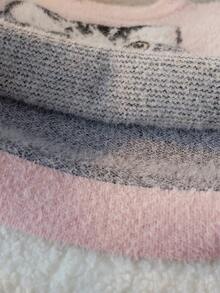 Girls Sweet Cute Cat Jacquard Round Neck Long Sleeve Sweater Knit Pullover Faux Mink Fur Casual Versatile Short Style Suitable For Daily Wear Campus Spring Autumn Winter - Pink - View 9