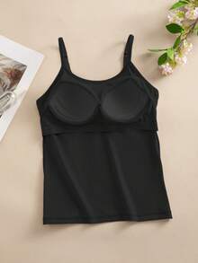 3pcs/Pack Multi-Color Solid Underwear Tank Tops, Fixed Cup With Adjustable Straps, Soft Suit-Like Fabric Layering Camisole - Black - View 7