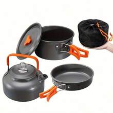 Outdoor Camping Cookware Set With Portable Folding Handle, Kettle, Frying Pan, Cooking Pot, Picnic Cookware With Storage Mesh Bag - Multicolor - View 10