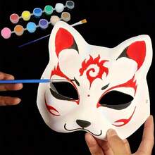 10pcs/1set Hand-Painted Mask DIY Mask, DIY Hand-Painted White Animal Shaped Mask For Graffiti Decoration, Unisex Mask - Upgraded Style - View 2