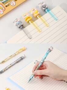 4pcs Cute Sea Otter Clickable Gel Pens, Style A & Style B, Healing Ocean Theme, 0.5mm Black Smooth Ink, 3D Sea Otter Pen Tip, Double-Sided Cute Sea Otter Design, Student Classroom Notes & Homework Writing Stationery, Cartoon Style Cute Creative Gel Pens - Default - View 3