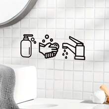 Minimalist Cartoon Hand Washing Faucet & Soap Dispenser Small Pattern Wall Stickers, Decorative Self-Adhesive Removable PVC Wall Decals For Living Room, Dining Room, Bedroom, Bathroom - Black - View 5