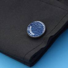 1 Pair Men's Formal Jewelry Gift, Glass Inlaid Circular Cufflinks, Elegant Design, Classic Style, Suitable For Business Formal Accessories - Silver - View 5