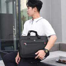 1pc Men's Business Travel Bag, Vintage Crossbody Handbag Design, Large Capacity Shoulder Bag, Zipper Closure Adjustable, Commute Shopping Daily Multi-Functional - Black - View 8