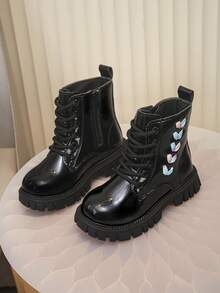Sepatu Bot Anak Perempuan Motif Daun Bordir, Resleting Samping, Sol Tebal Anti Selip, Sepatu Bot Anak-Anak, Cocok untuk Pesta, Sekolah, dan Pemakaian Sehari-hari - Hitam - View 2