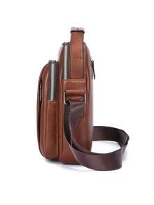 1pc Men's Vintage PU Crossbody Bag, Multi-Compartment Large Capacity Handbag, Business Commute Shopping One Shoulder Small Backpack - Crossbody Bag - View 5