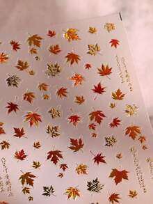 1pc Jelly Foil Gold Autumn Maple Leaf Plant 5D Nail Stickers, Luxury Autumn Leaf Decor, Self-Adhesive Nail Decals, Women's Seasonal Natural Style Nail Art Decoration - Multicolor - View 8
