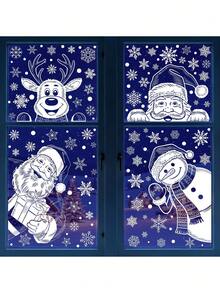3 Designs Christmas Window Clings, Santa Claus Reindeer Snowman Snowflake Static Removable Window Stickers Decals For Xmas Party Home Glass Decor - View 8