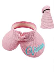 Personalized Custom Name Sun Visor Hat, Bow‑Decorated Summer Cap, Stylish Beach Vacation Accessory & Gift. - Multicolor - View 13