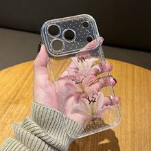 1pc Pink Butterfly Flower Pattern New Style Personalized Frame 2-In-1 Transparent Full Coverage TPU Shockproof Fashion Phone Case Compatible With IPhone 11 12 13 14 15 16 17 Pro Max - Multicolor - View 4