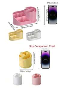 Mini 360° Rotating Cosmetic Storage Box And Desktop Pen Holder Stationery, Available In White, Pink And Cream, Plastic Cosmetic Storage Rack, Multi-Functional Holder For Brushes, Lipsticks, Skincare Products And Stationery - Durable, Odorless, Desktop Friendly, Space-Saving Cosmetic Storage With Elegant Design - View 12