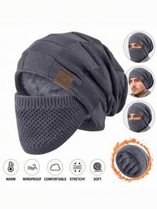1 buah Balaclava Rajut Kabel Berlapisan Termal Unisex, Topi Pelindung Wajah Penuh Musim Dingin Lembut Elastis Tahan Angin dengan Dekorasi Patch Kulit - MultiWarna - View 7
