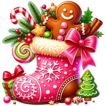 1/2/3pcs Pink Christmas Stocking Gingerbread Man Candy Heat Transfer Iron-On Patch Bow Gift Cookie Holly Holiday DIY Sticker Suitable For T-Shirts, Sweatshirts, Pillows, Canvas Bags