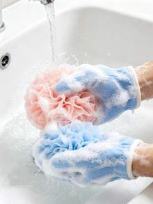 2+2pcs Frosted Bath Gloves, 2-In-1 Sponge Flower Integrated Design, Double-Sided Use, With Hanging Ring, Suitable For Bathroom Storage, Body Cleansing, Bath Exfoliation, Bathroom Accessories, Back To School, Halloween, Autumn - Combo Pack - View 2