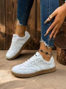 Women's Low-Top Sneakers, Lace-Up, Flat Design - Silver - View 6