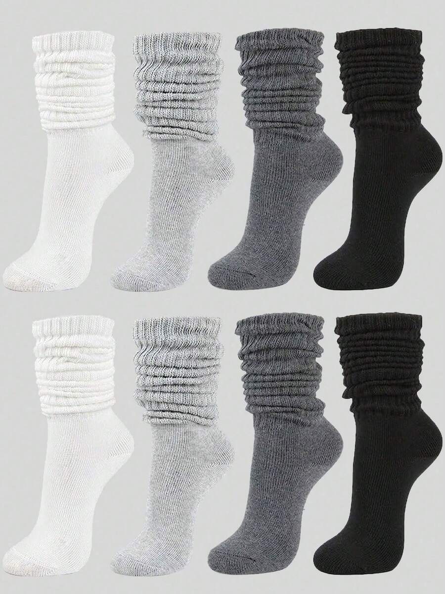 1/4 Pairs Random Assorted Grey Series Kids Slouch Socks, Soft Heather Grey Charcoal Black White Scrunch Tube Fall Socks, Halloween Holiday Gifts - Multicolor - View 1