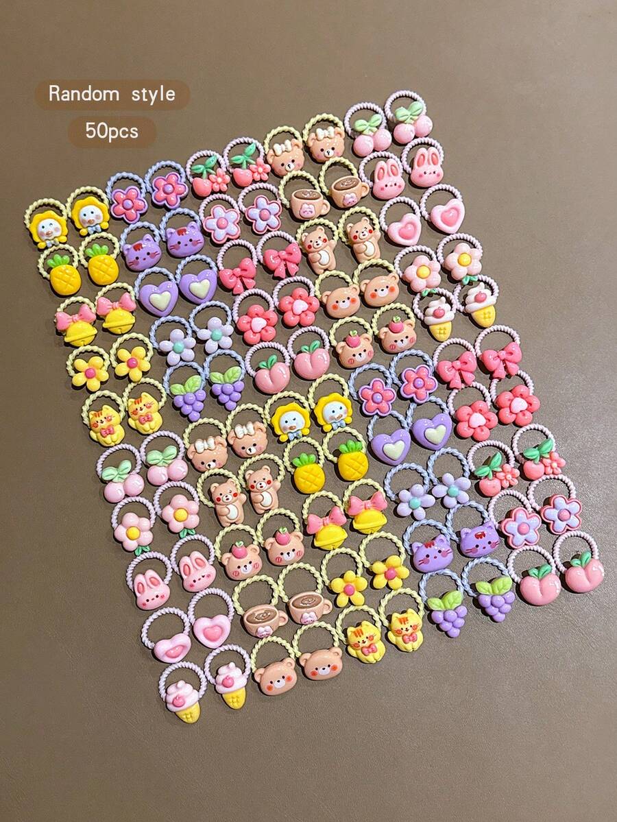 50pcs Random Cartoon Cute Style Hair Ties Suitable For Daily Use - Multicolor - View 1
