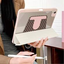 1件深棕色底粉色圓點復古蕾絲花卉印花360°可旋轉粉色圓點與百合印花平板保護殼，附筆槽，多角度磁吸支架蓋，支援自動休眠/喚醒功能，相容 iPad PRO/AIR、Pad 5/6/7、Pad、MatePad、Pad、Honor Pad - 彩色 - 查看 4