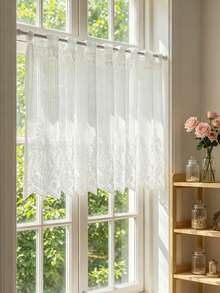 1PC European Style Lace Rod Pocket Short Curtain, White Embroidered Gauze Bay Window Small Curtain, French 3D Embroidery Half Curtain For Window, Cabinet, Partition - Multicolor - View 5