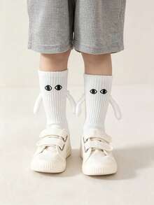 8-16 Years Boys And Girls Fun Magnetic Hands Together Middle Tube Socks, Parent-child Style Ha-ha Socks - White - View 1