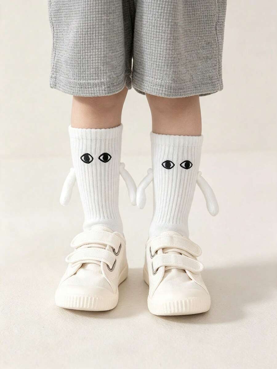 8-16 Years Boys And Girls Fun Magnetic Hands Together Middle Tube Socks, Parent-child Style Ha-ha Socks - White - View 1