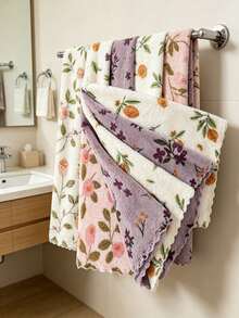Floral Pattern Dish Cloth - Quick Drying, Thickened & Extra Wide Kitchen Towel. Soft & Breathable, Suitable For Bath Towels, Car Polishing Pads, Dishwashing Or Glass Cleaning. - Multicolor - View 3