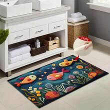 1pc 2D Flat Fish Pattern Design Microfiber Bath Rug,Non-Slip And Soft Bathroom Mat,Doormat,Water Absorption Mat,Machine Washable,Low Pile,TPR Backing,Knit Fabric,ForBedroom,Kitchen,Entryway,Indoor Use,Accessories & Home Decor,Perfect New Home Gift. - C - View 5