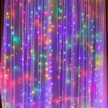 USB Warm White LED Curtain Lights, Multi-Strand Hanging Design, 8 Adjustable Lighting Modes, Plug And Play, Suitable For Bedroom Decoration, Window Display, Wedding Backdrop, Birthday Party And Holiday Indoor Home Atmosphere - USB Curtain Lights - View 2