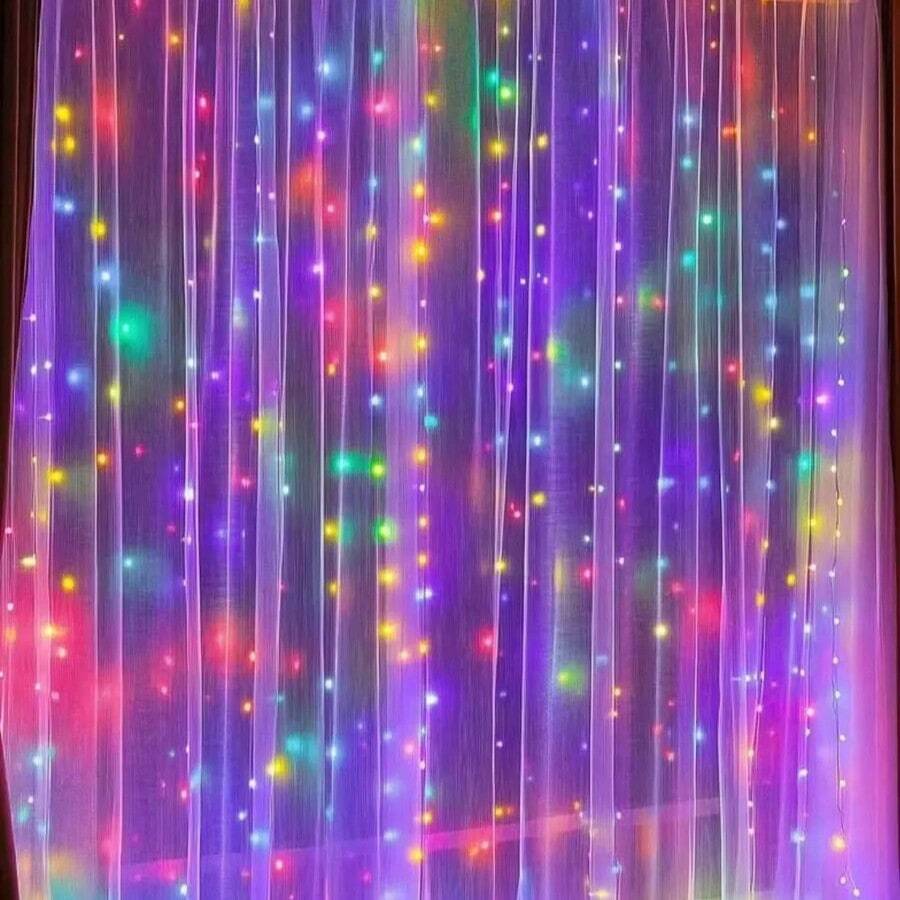 USB Warm White LED Curtain Lights, Multi-Strand Hanging Design, 8 Adjustable Lighting Modes, Plug And Play, Suitable For Bedroom Decoration, Window Display, Wedding Backdrop, Birthday Party And Holiday Indoor Home Atmosphere