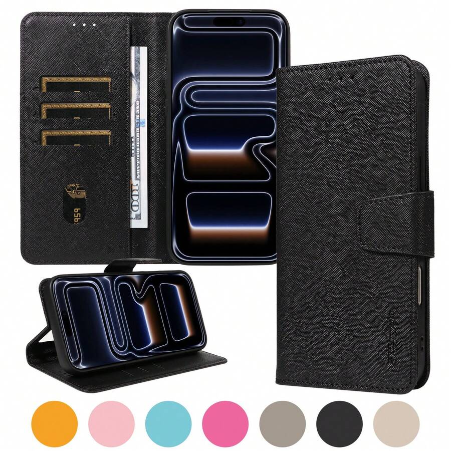 eaacaa 1pc Flip Phone Case Compatible With Apple Series, Embossed Style PU Leather Protective Cover With Multi-Card Slots And Wallet Function For Coins, Anti-Drop And Anti-Theft, With Kickstand, Suitable For Men And Women, Essential For Daily Commute/Shopping/Business Travel, Ideal Gift For Friends/Lovers/Family