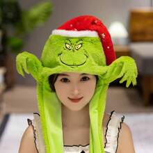 The Grinch قبعة عيد الميلاد، قبعة بأذنين متحركتين مع كيس هواء، إكسسوار تنكري للعطلات - متعدد الألوان - مشاهدة 12