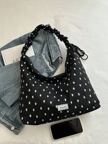 Tas Tote Bahu Gaya Prancis Klasik yang Dipersonalisasi, Tas Tangan Kapasitas Besar yang Chic dan Unik - Hitam - View 6
