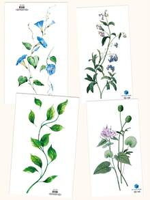 4PCS Multicolor Mori Style Fresh Plant Floral Vine Pattern Party Gift DIY Holiday Gift Temporary Waterproof Tattoo Stickers For Arm, Waist, Abdomen, Shoulder, Back, Leg - Multicolor - View 9