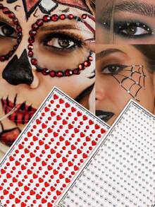STARTTOOS 2PCS Halloween 1pc Silver White Rhinestone Sticker + 1pc Red Round Rhinestone Mixed Heart Rhinestone Sticker, Halloween Street Party Makeup Ball, Face And Body Decoration Rhinestone Sticker - Multicolor - View 1
