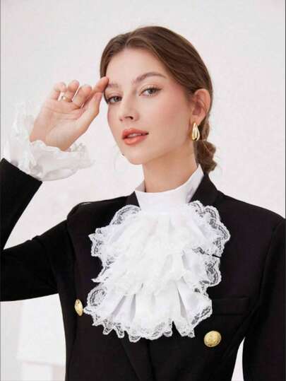 1 Set de Cuello y Puños Falsos con Volantes de Encaje Vintage Estilo Corte