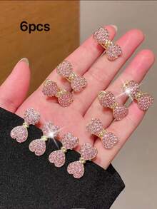 6pcs Small Rhinestone Bow Hair Clips, High-End Luxury Rhinestone Hair Clips, Mini Exquisite Side Bangs Hair Clips, Fashion Crocodile Pattern Hair Clips, Suitable For Side Bangs, Forehead Loose Hair, Perfect For Campus, Dating, Vacation Use, Practical Hair Accessories! - Multicolor - View 8