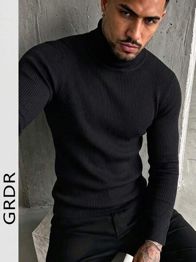 GRDR Men's Autumn/Winter High Neck Ribbed Knit Sweater