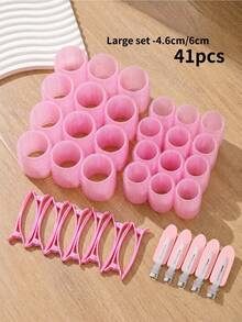 41pcs/Set Pink All-In-One Heatless Curling Rod Set, No Heat Required, No Curling Iron Needed, Quickly Create Bouncy Long-Lasting Curls. Set Includes Multiple Sizes Of Curling Rods, Can Create All Styles From Tight Curls To Voluminous Waves. - Pink - View 19