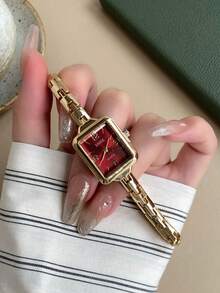 1件女款不對稱石英手錶，時尚復古精緻設計，適合日常配戴，生日/畢業禮物，休閒派對最佳選擇 - 金色 - 查看 3