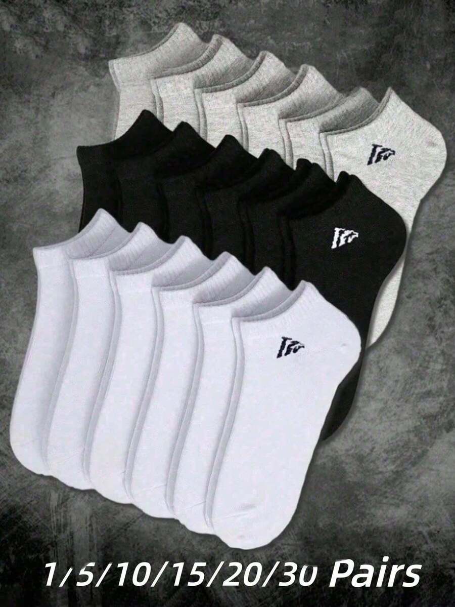 30 Pairs Unisex Sports Socks, White/Black/Grey Short Socks, Invisible Socks, Minimalist Fashion, Suitable For Daily Casual Wear (Random Style And Color) Available In 30/20/125/10/5/1 Pairs - Multicolor - View 1