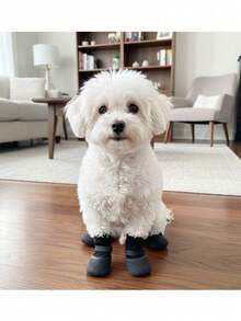 4pcs/Set Waterproof Pet Dog Shoes (Random Style), Non-Slip Soft Sole Scratch-Resistant Washable Reusable, Durable Pet Shoes Suitable For Bichon, Corgi And Other Dog Breeds, Rain, Snow And High Temperature Road Surface - Black - View 1
