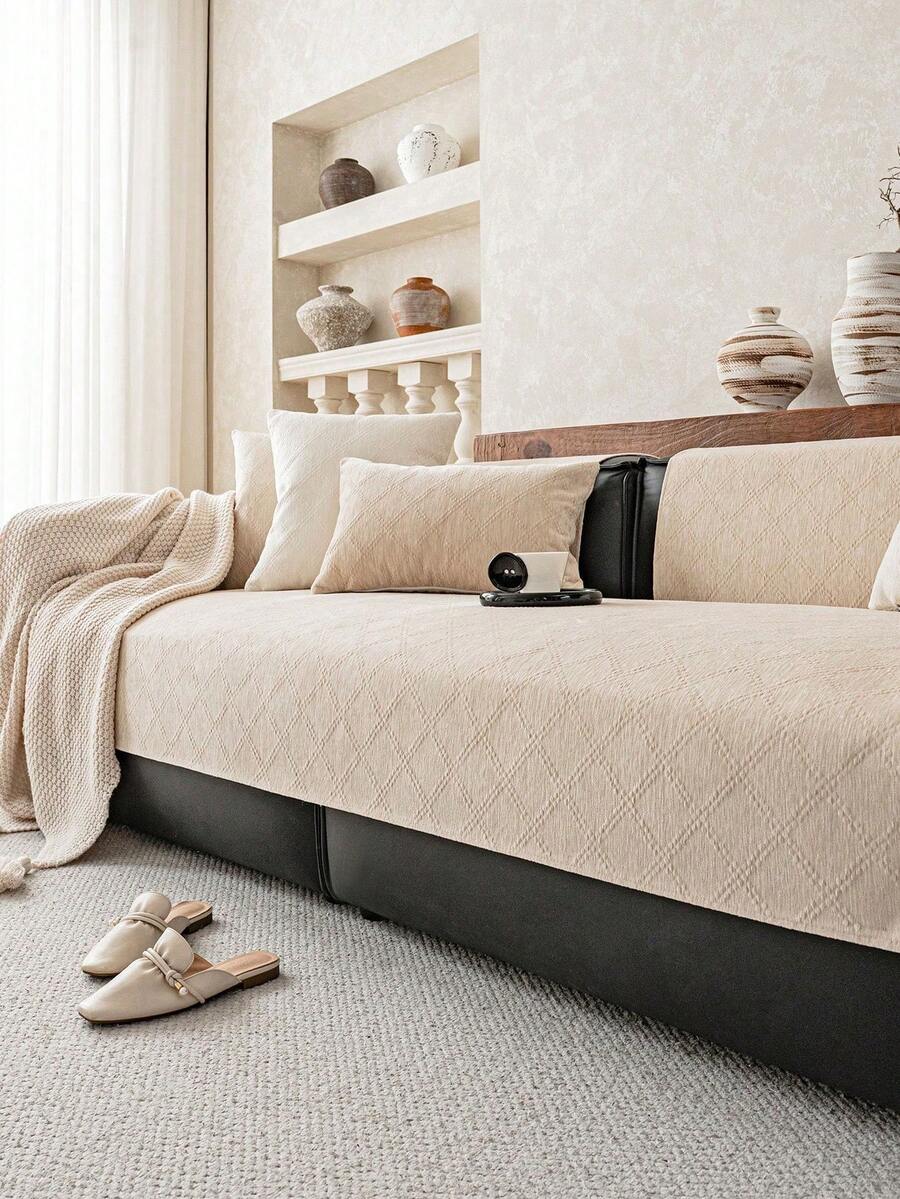 1pc Solid Color Chenille Sofa Cushion, Minimalist Wabi-Sabi Style Sofa Cover With Starry Pattern, Old Sofa Renovation And Protection, Home Decor All-Season Universal Sofa Cover, Suitable For 1-Seater 2-Seater 3-Seater 4-Seater - Apricot - View 1