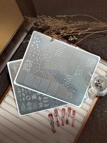 1PC New Gothic Nail Stamping Plate, Large Multi‑Function Nail Art Stamp Template, Cross Hollow Star Pattern, No Hand‑Painting, Use With Nail Stamping Gel For DIY Manicure Decor - Multicolor - View 1