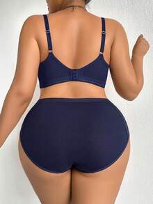 Plus Size Women Knitted Comfortable Lingerie Set - Royal Blue - View 2