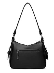 Simple Solid Color Shoulder Bag Large Capacity Tote Crossbody Bag For Women Fashion - Black - View 6