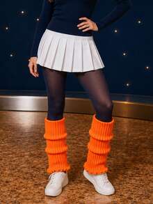 Women's New Bright Orange Ribbed Knit Leg Warmers Three Tier Ruffle Slouchy Open Foot Calf Socks Y2K Boot Covers For Streetwear Dance Festival Outfits - Multicolor - View 5