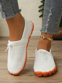 Women's Fabric Sock Sneakers Mesh Elastic Casual Shoes Lightweight Thick Sole Slip-On Running Shoes - White - View 2