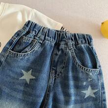 Young Boy Denim Jeans, Autumn New Style, Cute Star Pattern, Curved Leg, Casual Fashionable Stylish - Blue - View 4
