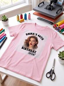 1/3pcs Custom Photo And Text Heat Transfer Sticker, Personalized Birthday Crew Heat Transfer Sticker, Custom Transfer Patch For T-Shirt Clothing Decor - Multicolor - View 4